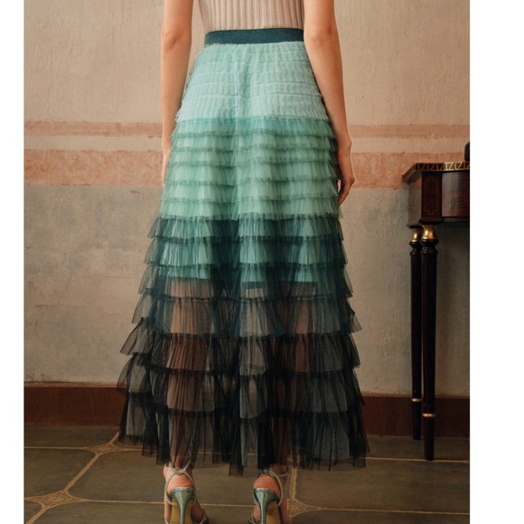 Classic Color Block Stretchy Waist Layered Tulle Maxi Skirt - Picture 4 of 12